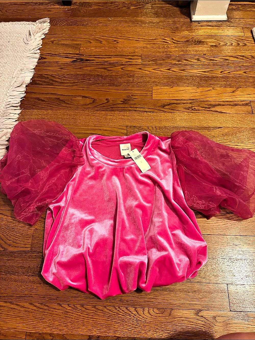 Maeve (Anthropologie) Puff-Sleeve Pink Velvet Top (NWT)